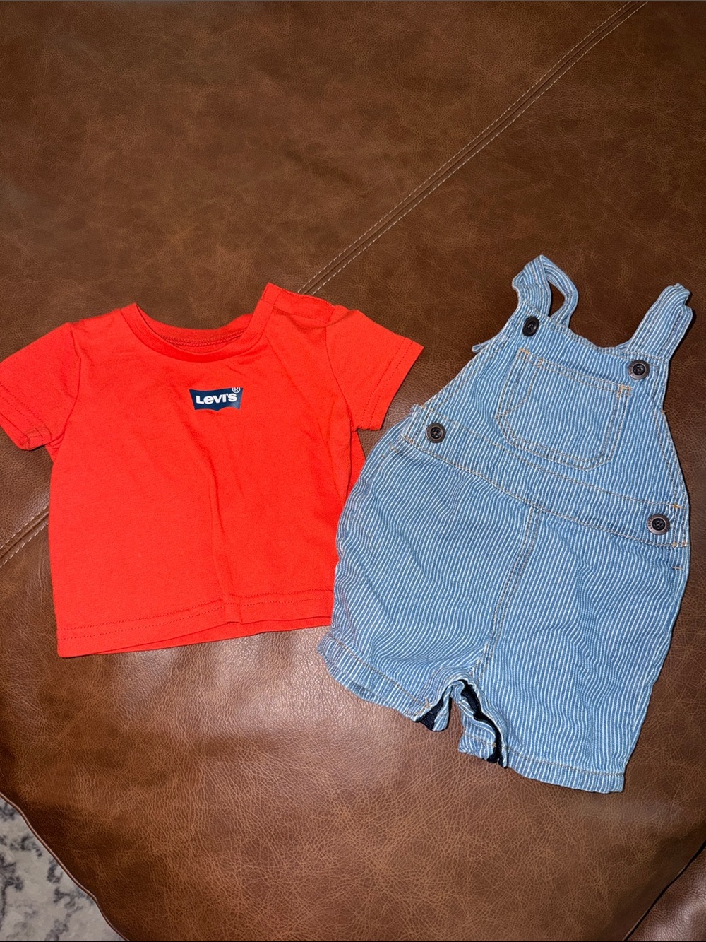 Levi's Tee with Blue Pinstripe Overalls Set